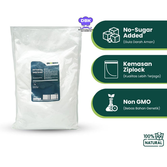 Greenara Pemanis Gula Erythritol 1kg Natural Sweetener Serbuk sugar gula keto diabetes zero kalori glutten free