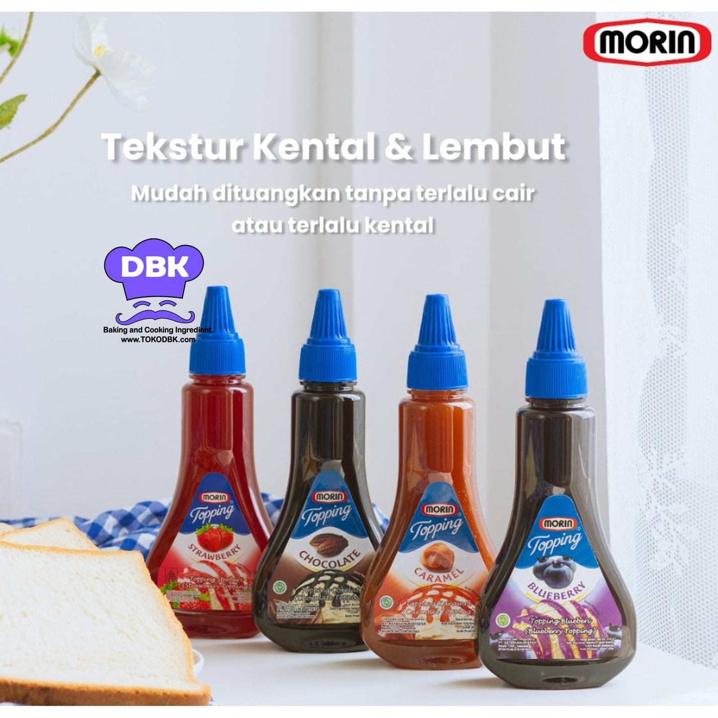 Morin Topping Sauce CARAMEL / COKLAT / STROBERI / BLUEBERRY 300 Gr selai topping es krim waffle kopi