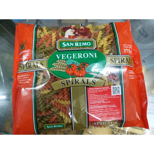 San Remo Spiral Vegeroni 3 color 375gr pasta spirals