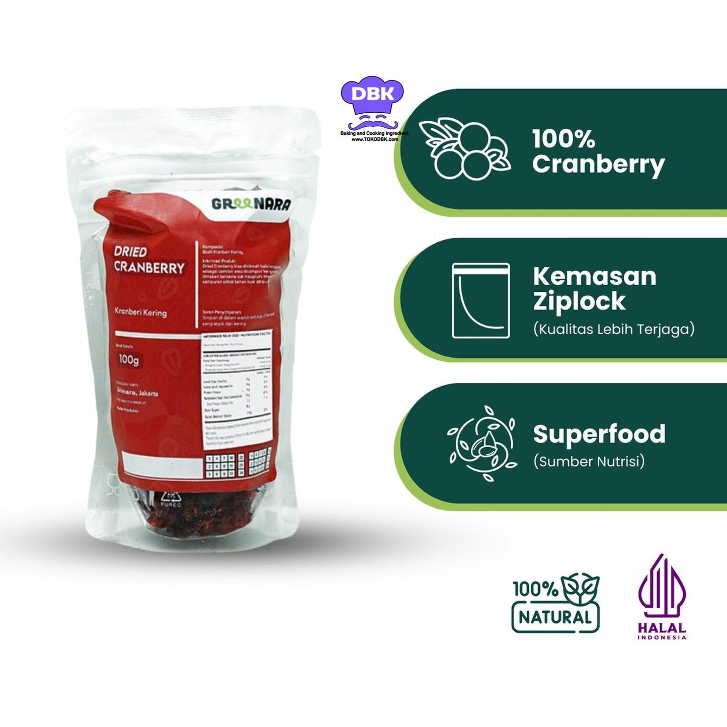 Greenara Cranberry Kering 100gr / Dried Cran berry