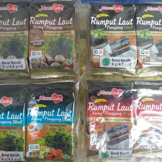 mamasuka rumput laut 9gr rumput laut kering panggang nori semua rasa