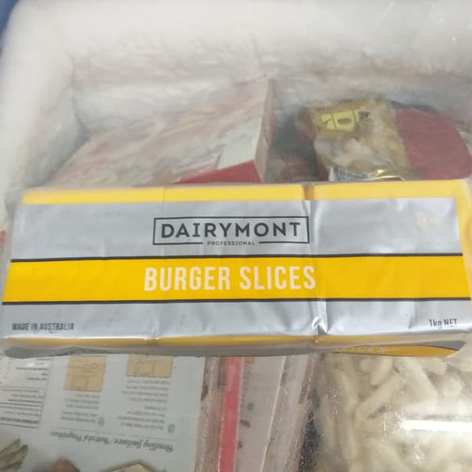 DAIRYMONT burger slice 1kg red cheddar keju slice chef choice