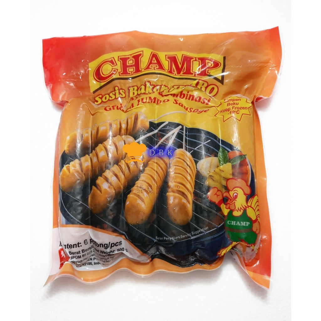 SOSIS BAKAR JUMBO CHAMP 500GR GRILLED JUMBO SAUSAGE HALAL isi 6 pcs