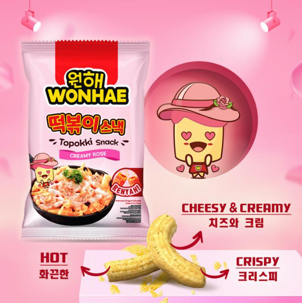 Mujigae by Wonhae Topokki Snack Creamy Rose 80 gr / Makanan Snack Teobokki Krim Krem Rose / Tteokbokki / Cemilan Makanan Instan Korea Halal - Topokki Snack Creamy Rose