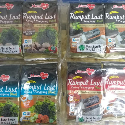 mamasuka rumput laut 9gr rumput laut kering panggang nori semua rasa