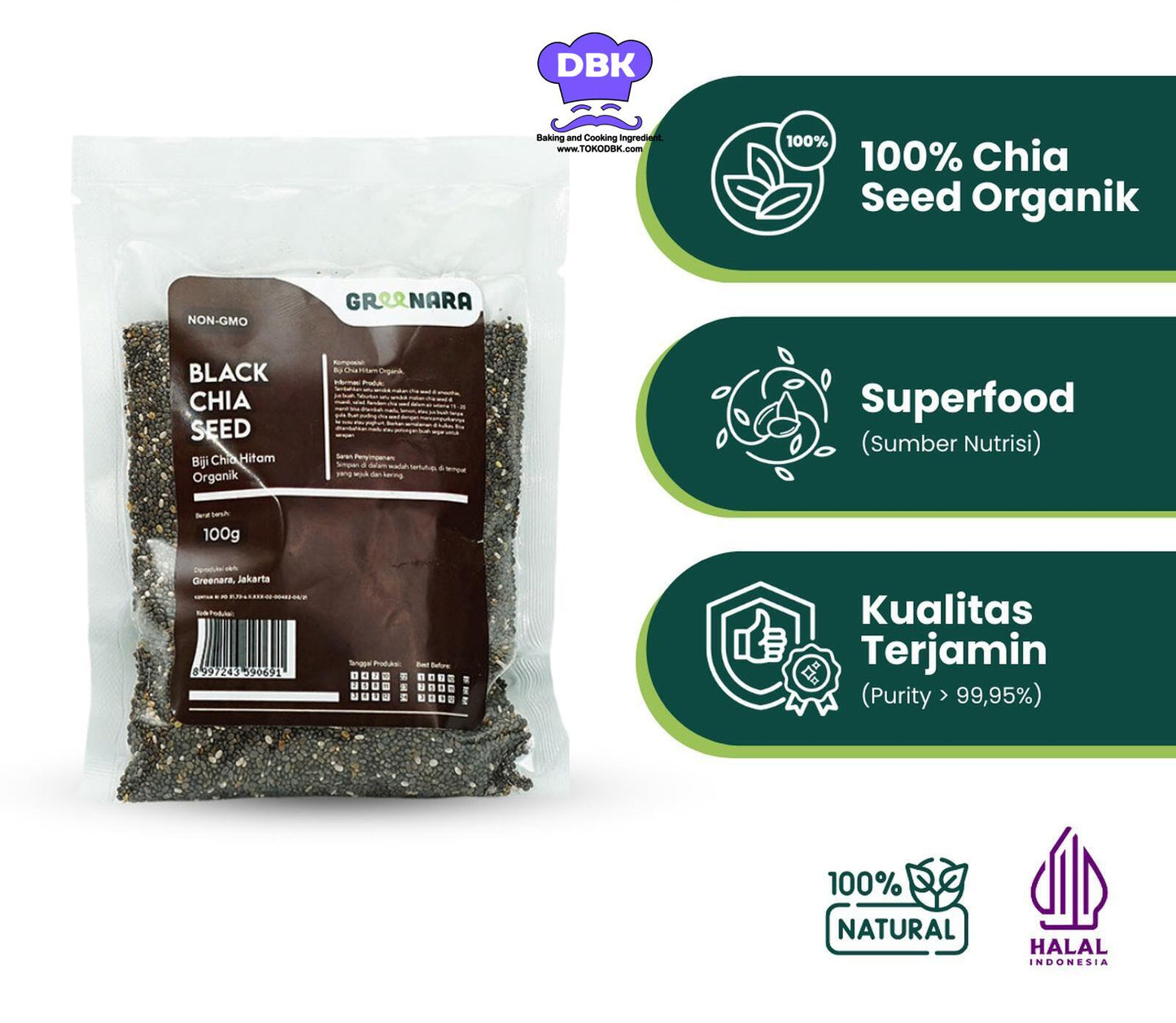 Greenara Chia seed / Biji Chia Hitam Organik 100gr 500gr