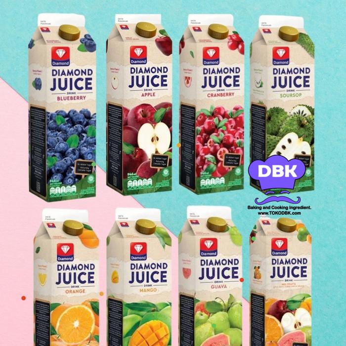 Diamond Juice 1 ltr jus buah UHT Tanpa tambahan gula semua rasa cranberry jeruk blueberry jambu apel mangga