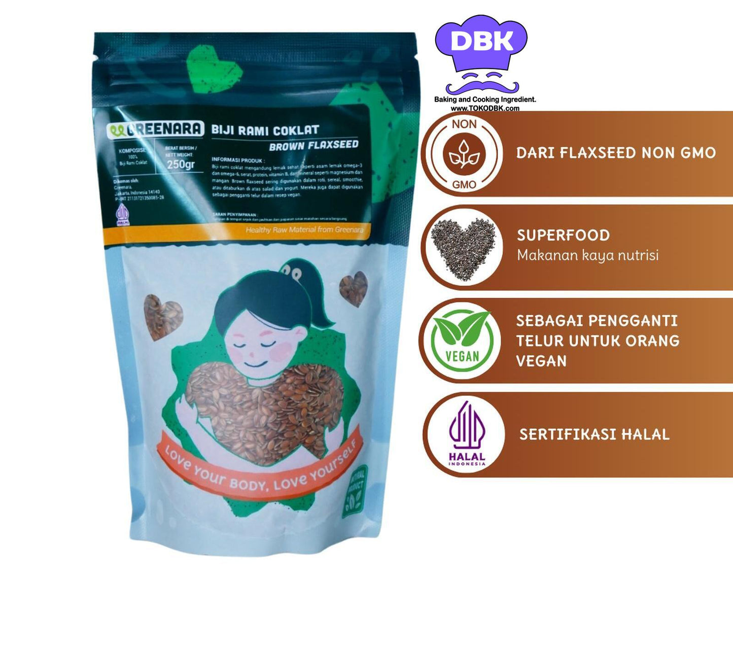 Greenara flaxseed Biji Rami Coklat 250gr / Natural Brown Flaxseed