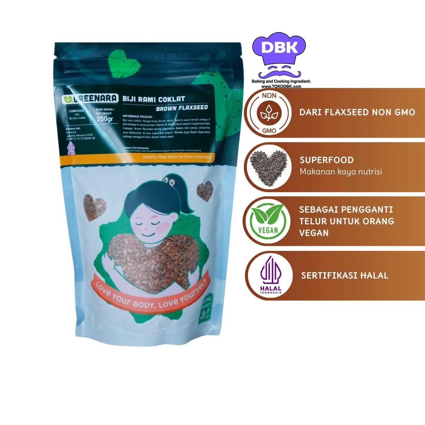 Greenara flaxseed Biji Rami Coklat 250gr / Natural Brown Flaxseed