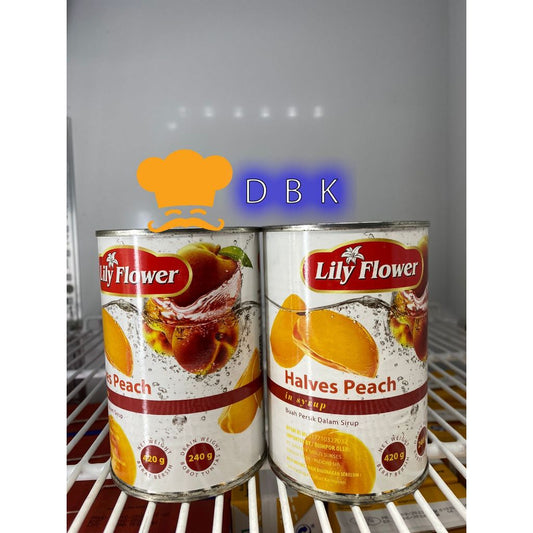 Lily Flower Halves Peach in Syrup 420gr - Buah Persik Peach Kaleng