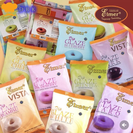 Elmer DIP GLAZE 200gr coklat tiramisu greentea topping donat churros
