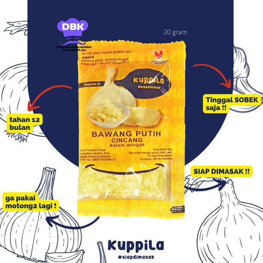 Bawang Putih Cincang Kupas Dalam Minyak Kuppila 20gr garlic cutting