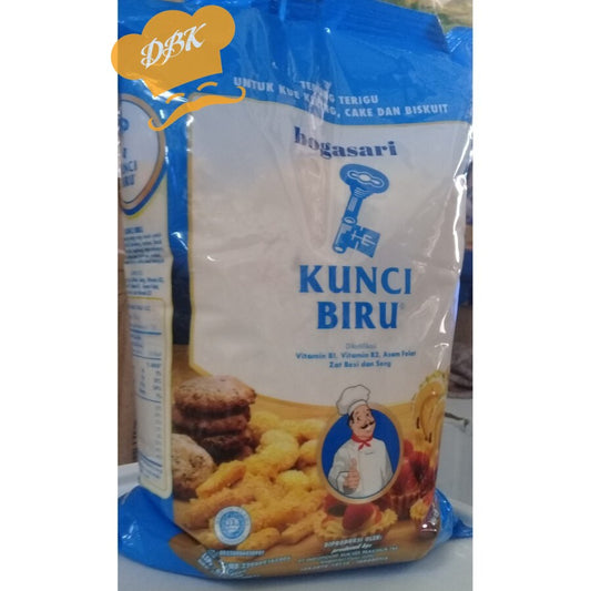 terigu kunci biru kemasan 1 kg tepung protein rendah untuk kue kering premium